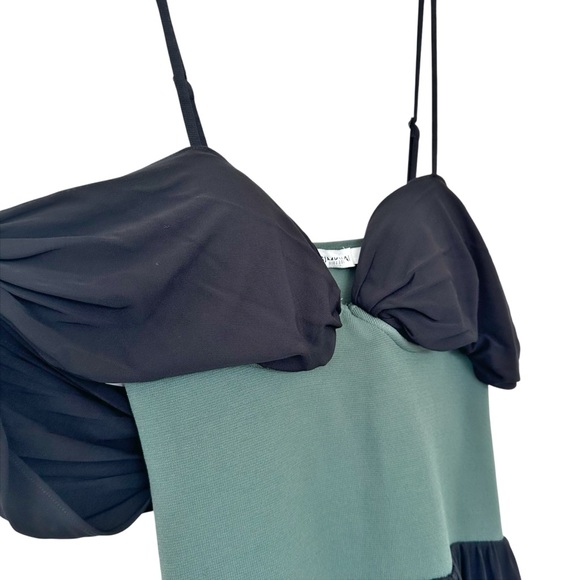 Simkhai Amarantha Black Green Off Shoulder Cocktail Maxi Dress Size L - Picture 7 of 11